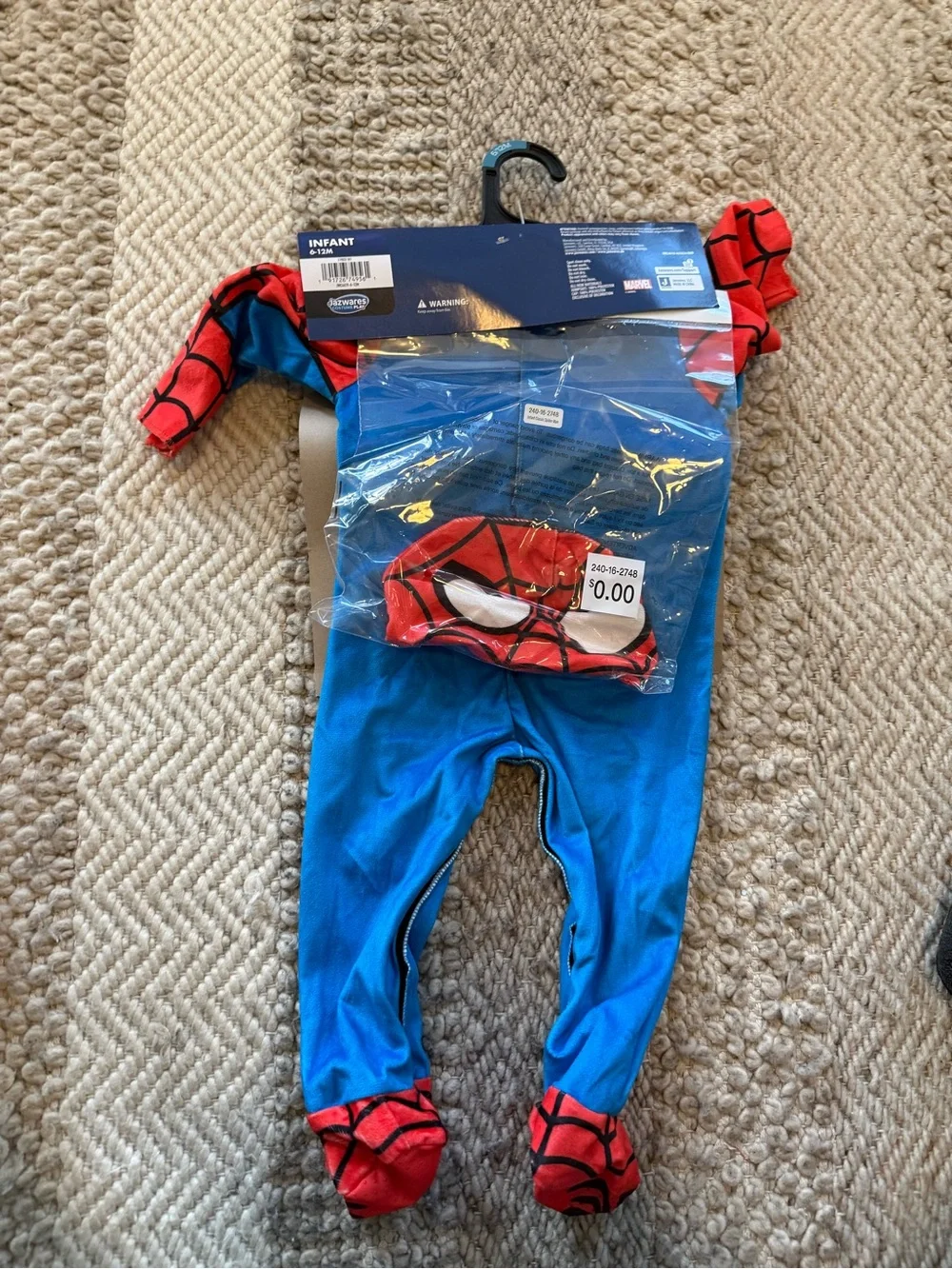 Marvel Spider-Man Blue & Red Infant Jumpsuit Costume w/ beanie 6-12 months nwt - Picture 5 of 7